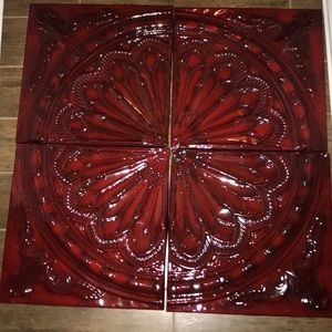 OBO Metal Decor Maroon Wine Rich Red Medallion 4piece note used lookS bright